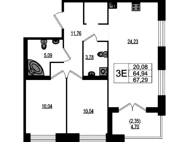 2-комнатная квартира 67.29 м², 1/4 эт., ЖК «Ranta Residence»
